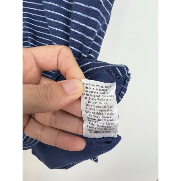 FRESH PRODUCE Women’s L Pinstripe Janey Slub T cotton short sleeve Lagoon Blue - Picture 8 of 9